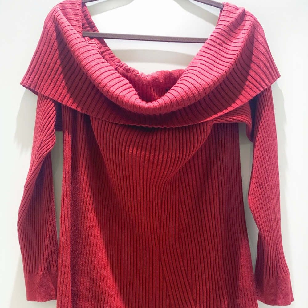 Bold color off the shoulder sweater